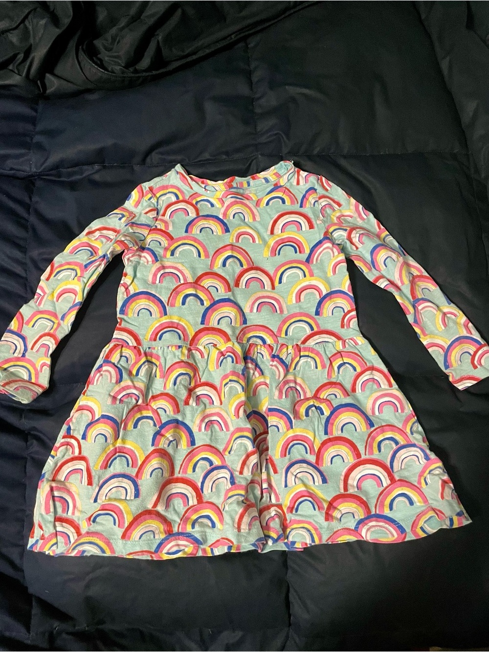 Girls' Rainbow Print Long-Sleeve Dress